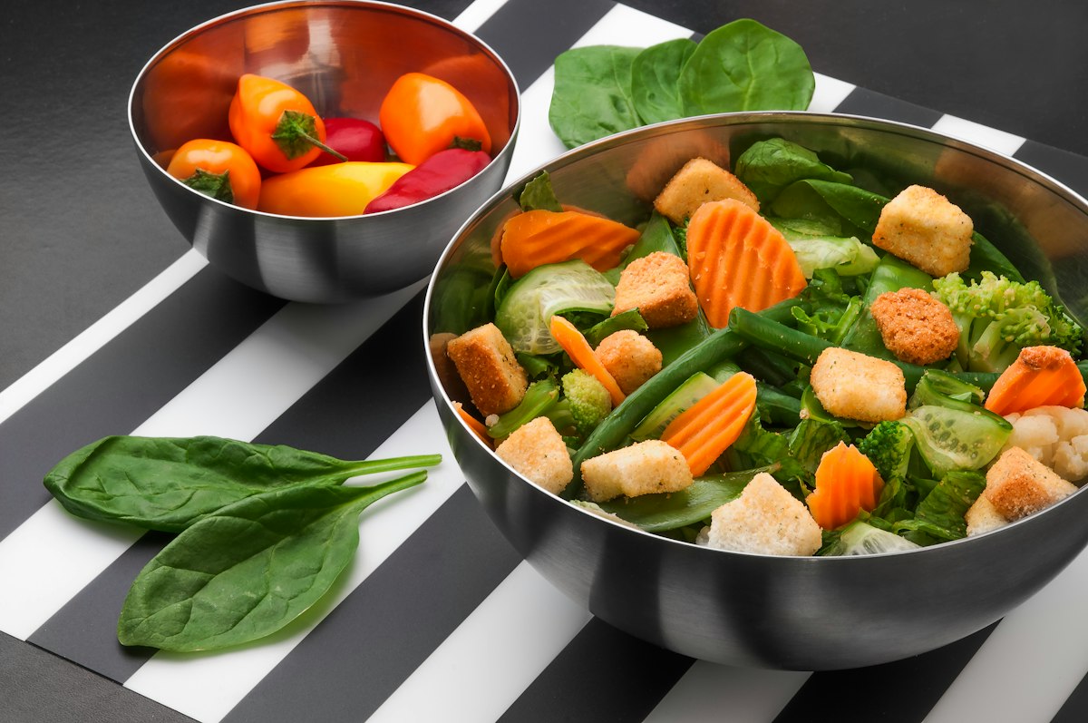 Nutritious balanced meal with vegetables, protein and whole grains